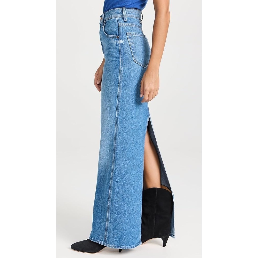 Mother SNACKS! Candy Stick Maxi Skirt Dine n Dash Blue Denim Back Slit Sz 28